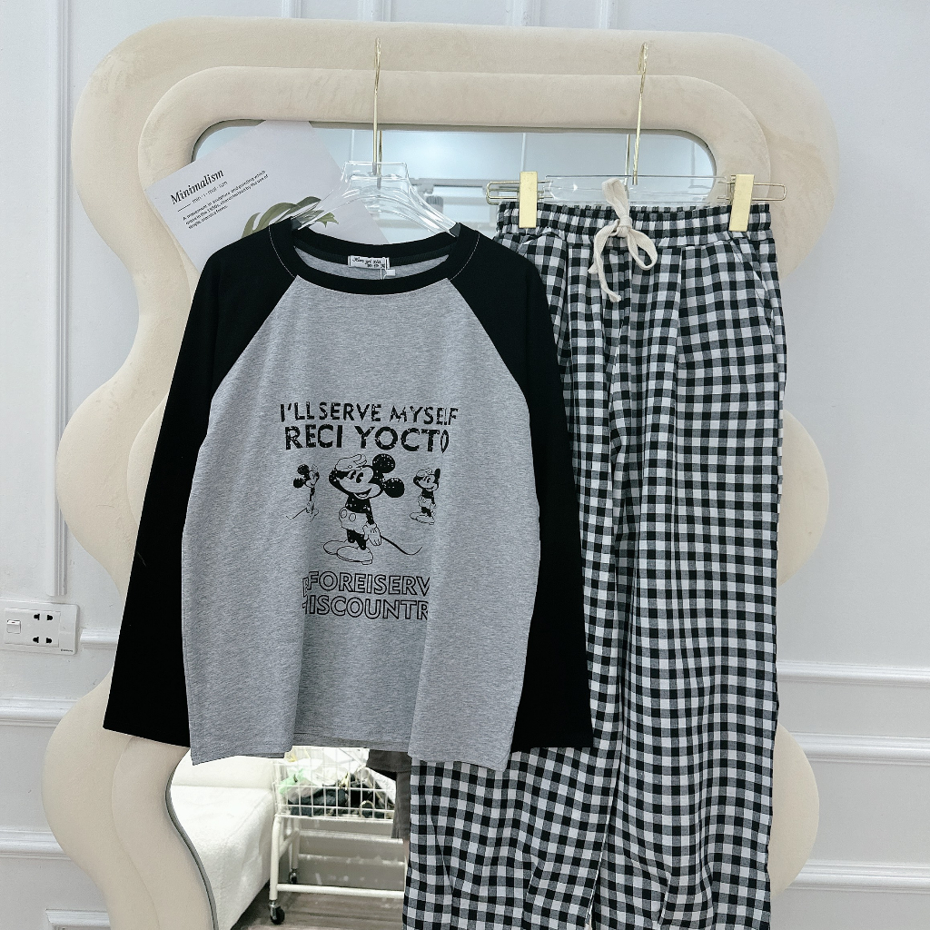 Set áo micky áo phông kẻ phối quần thô HN527