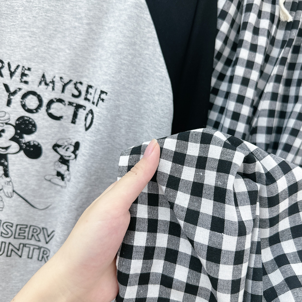 Set áo micky áo phông kẻ phối quần thô HN527