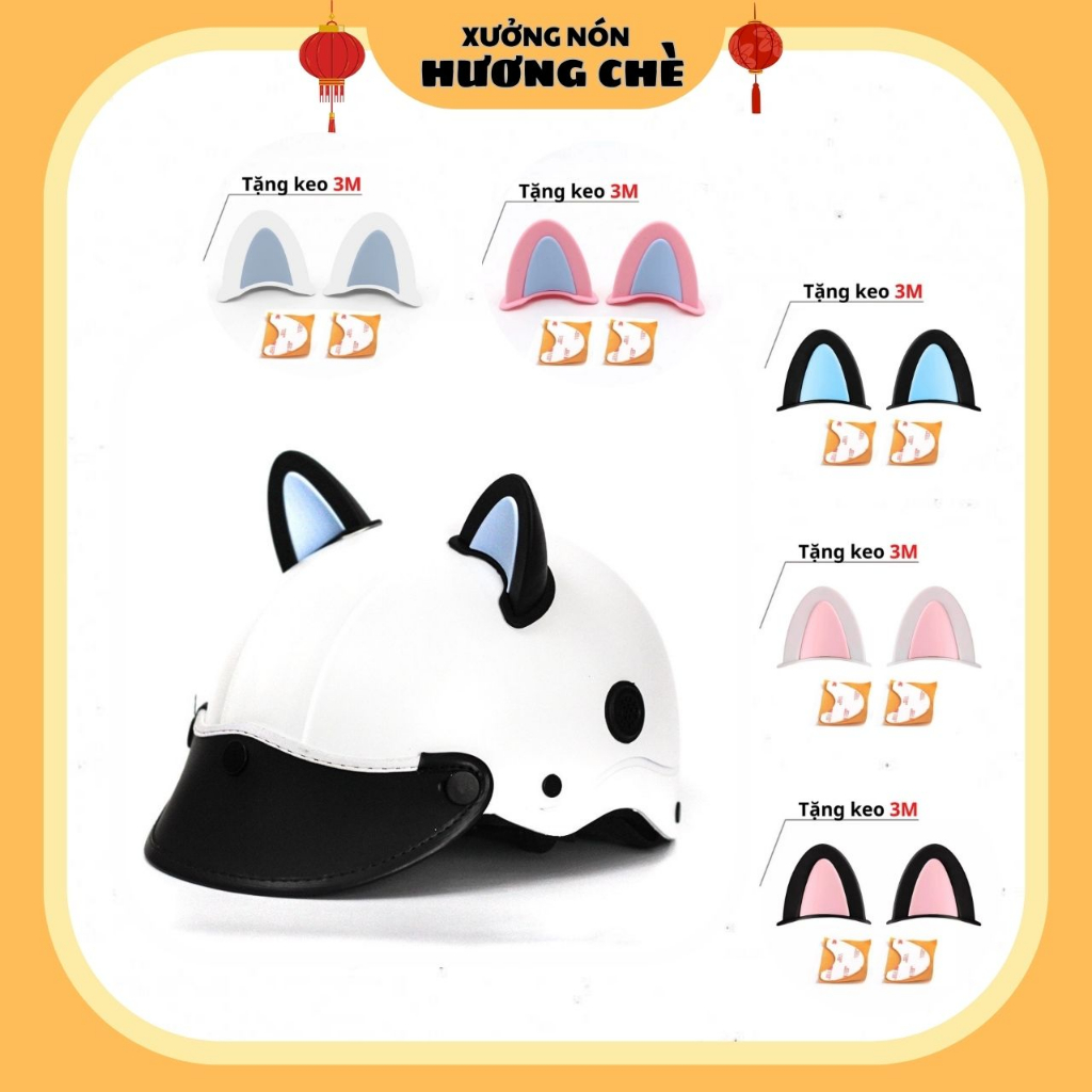 MŨ BẢO HIỂM SƠN TRƠN MÀU TRẮNG KÈM TAI MÈO 2 MÀU SIÊU HOT