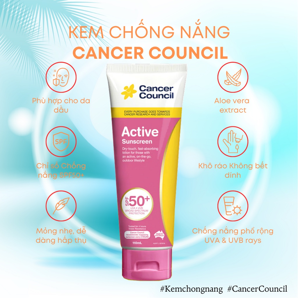 [Chiết-Gốc] Kem chống nắng Cancer Council Active Sunscreen cho vận động, thể thao ngoài trời