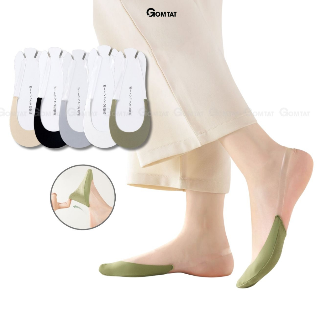 Tất tàng hình nữ đi giày cao gót GOMTAT, chất liệu cotton khử mùi, dây đeo trong suốt sau gót chân - CAOGOT-SUX-1102