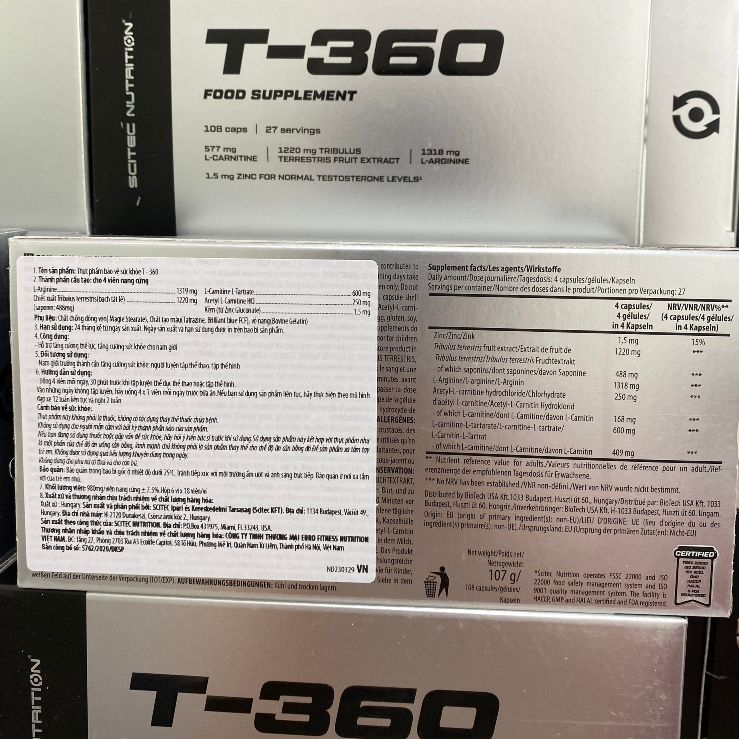 T360 Tăng Testosterone Nam Nội Sinh SCITEC NUTRITION T360 hộp 108 Viên - Chính Hãng