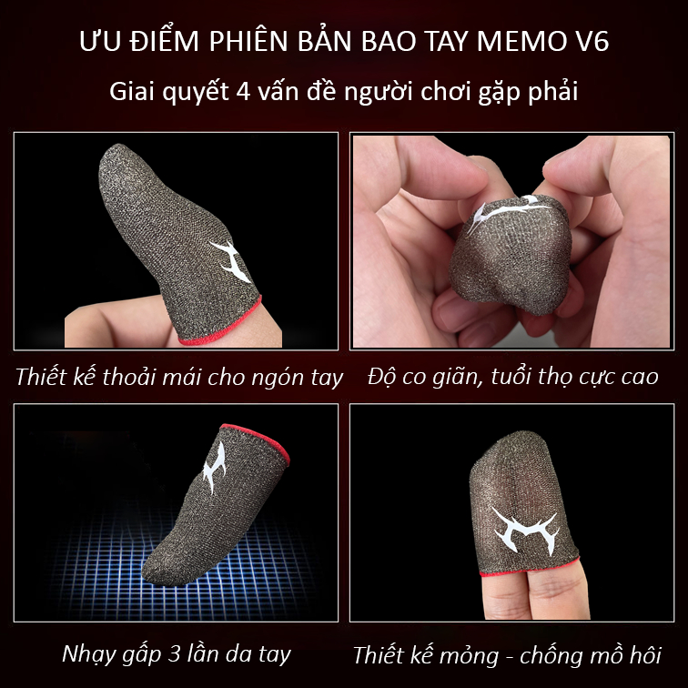 Bao tay chơi game MEMO chống mồi hôi cảm ứng gaming siêu nhạy 2 ngón chơi Liên Quân mobile FF PUBG trên điện thoại