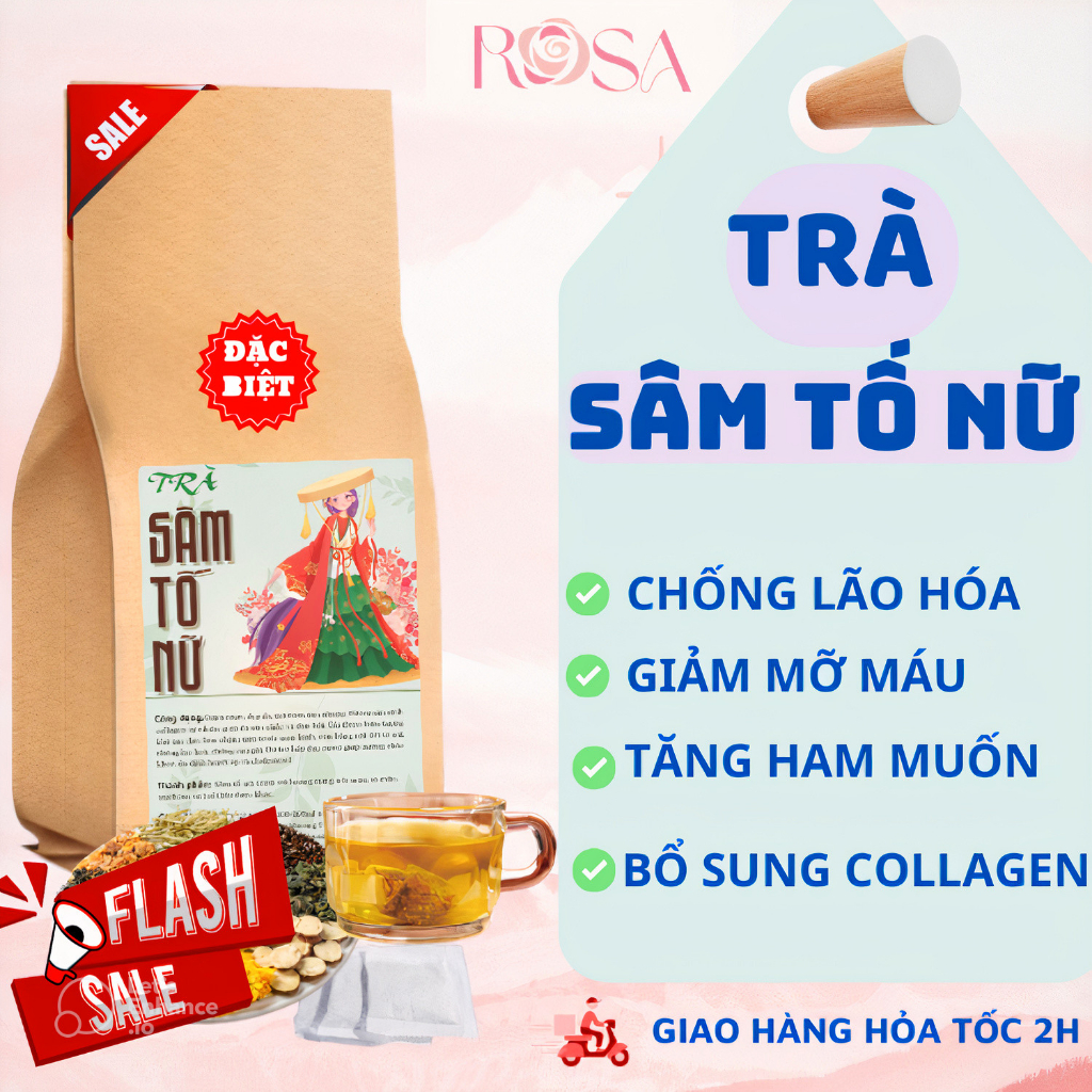 Trà sâm tố nữ thảo dược túi lọc hỗ trợ cân bằng nội tiết tố đẹp da giảm khô âm đạo ngừa mụn làm chậm quá trình mãn kinh