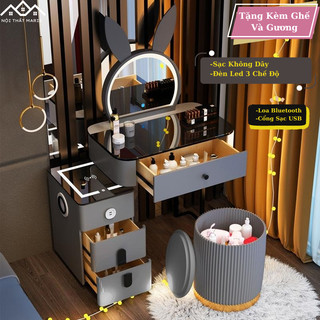 Bàn trang điểm tai thỏ đèn led 3 chế độ, bàn phấn loa bluetooth kèm sạc điện thoại thông minh gia dụng maris