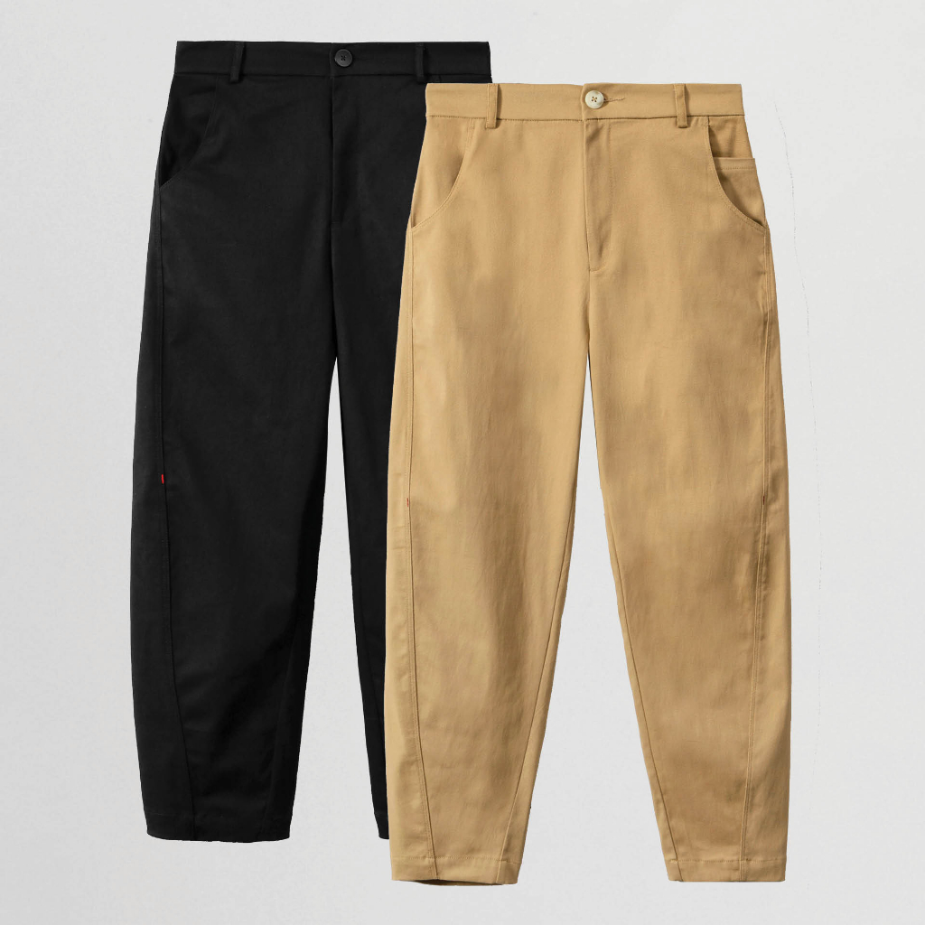 TimTay Quần Dài Ống Bí Nữ Lưng Thun Khaki 100% Cotton
