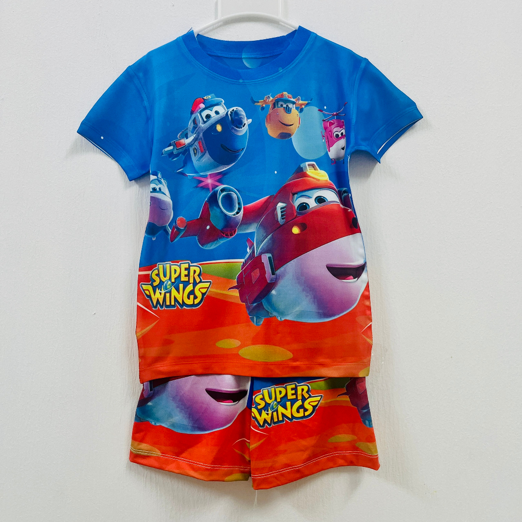 Đồ bộ bé trai thun lạnh mềm mịn, co giãn tốt 3D cộc tay in hình Đội Bay Siêu Đẳng cho bé trai size10 - 50kg
