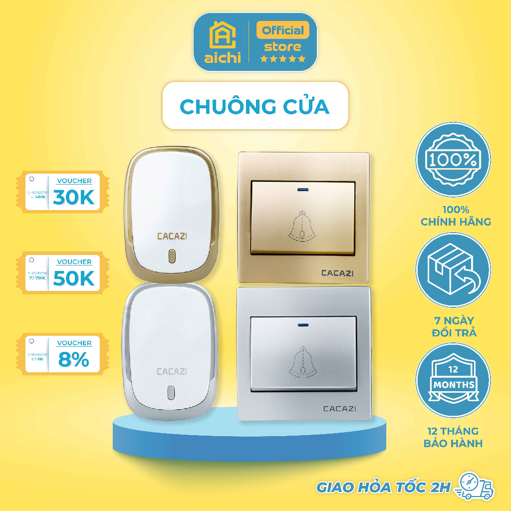 Chuông Cửa Không Dây Chống Nước CACAZI, Chuông Gọi Người Già 36 Kiểu Nhạc Cao Cấp - Aichi House