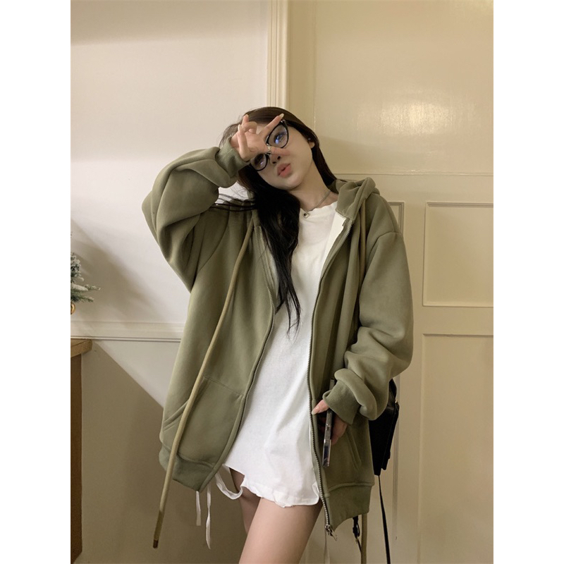 Áo Khoác Nỉ Hoodie Zip Basic Dây To Áo Khoác Chất Nỉ Form To Unisex Tay Bồng Mũ Hot Ulzzang
