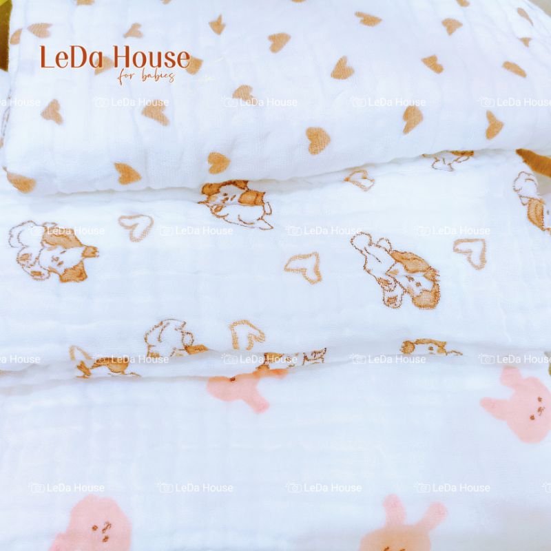 Khăn xô tắm xô nhăn 6 lớp cho bé sơ sinh Muslin SIÊU THẤM mềm mại hình gấu thỏ 110*110
