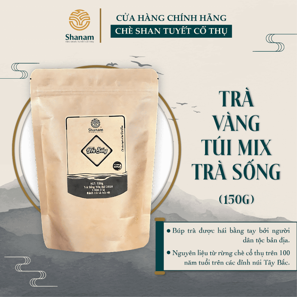 Túi Trà Sống Cổ Thụ Yên Bái, Mix Bánh Trà Và Trà Rời Lên Men Tự Nhiên 150g - Shanam