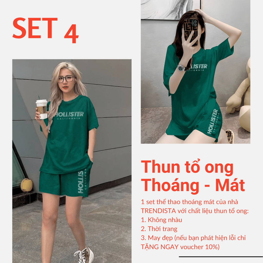Set bộ áo thun tổ ong năng động xanh rêu nam nữ, áo phông quần short thoáng mát nhiều mẫu in phong cách