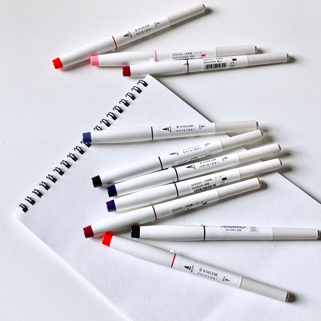 Bút Brush Sailor Shikiori 2 đầu Brush and Fine, viết caligraphy và vẽ