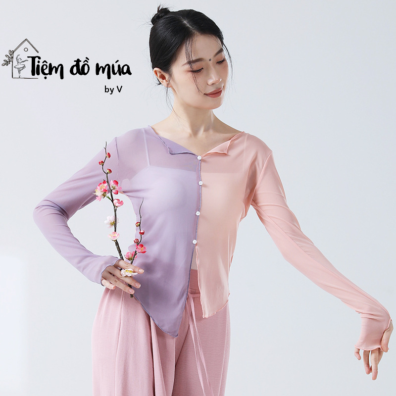 Áo múa cổ trang/múa Trung Quốc hai màu, xỏ tay