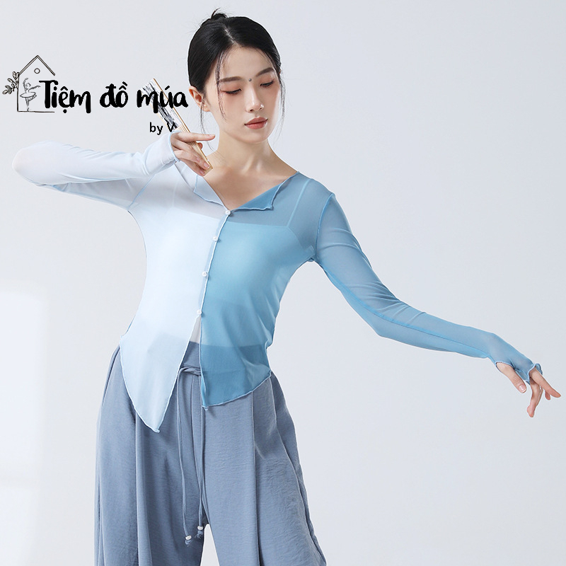 Áo múa cổ trang/múa Trung Quốc hai màu, xỏ tay