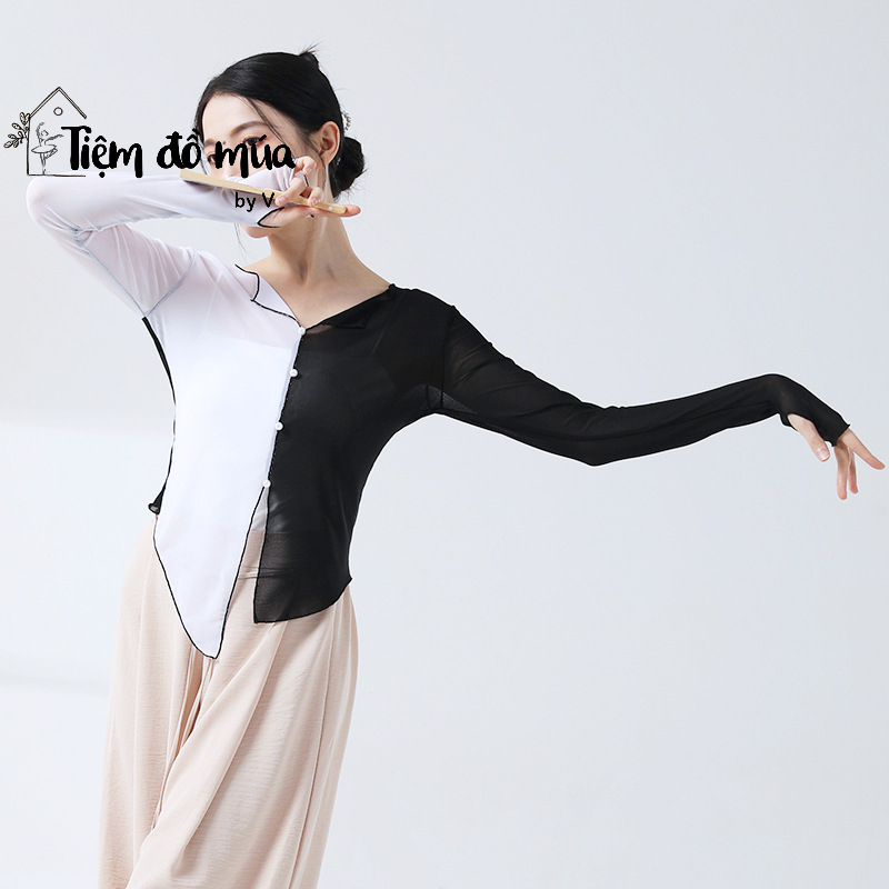 Áo múa cổ trang/múa Trung Quốc hai màu, xỏ tay
