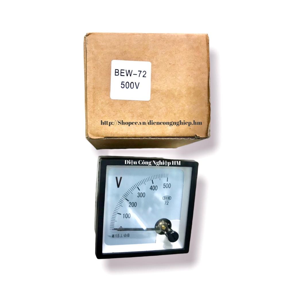 Đồng hồ đo điện áp Vôn 500VAC BEW-72, Vôn kế đo điện trực tiếp kích thước mặt 72x72mm