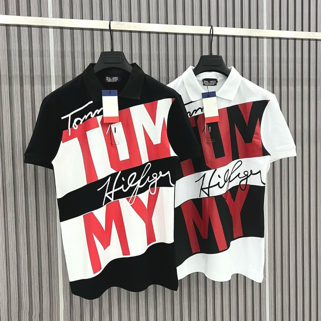 Big size - Áo thun polo in T O M M Y chất vải 4 chiều co giãn bigsize <135kg