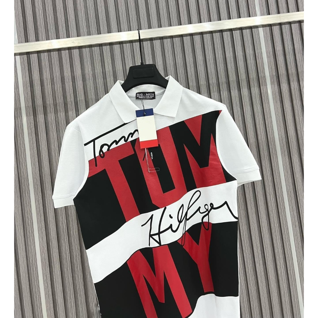 Big size - Áo thun polo in T O M M Y chất vải 4 chiều co giãn bigsize <135kg