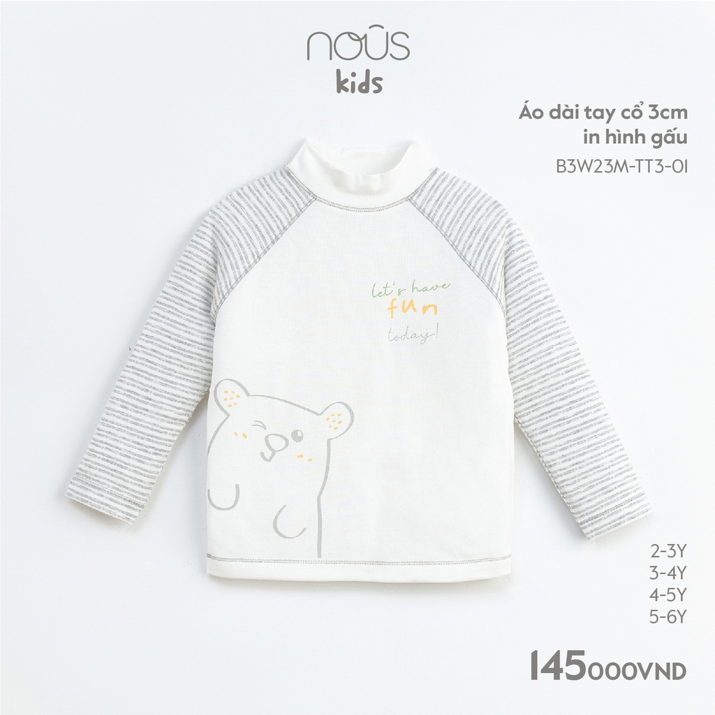 NOUS - Áo dài tay cổ 3cm in hình gấu - Nu Kids - 2Y 3Y 4Y 5Y - SS23.9