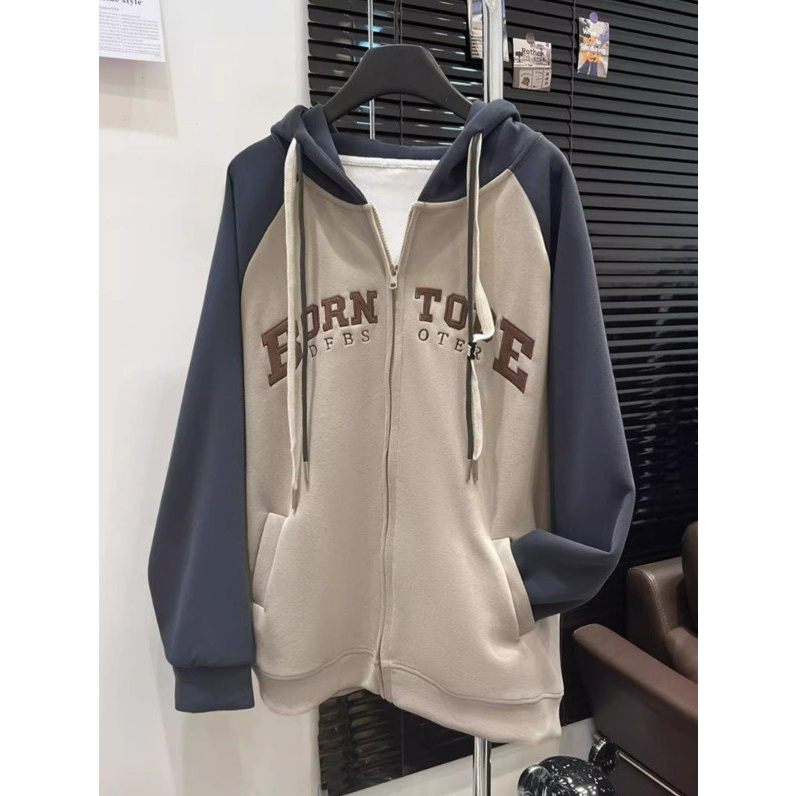 Áo Hoodie nữ zip unisex, khoác bomber nỉ bông Ulzzang , mũ áo trùm đầu 2 lớp, thân 1 lớp in chữ BORN TOBE