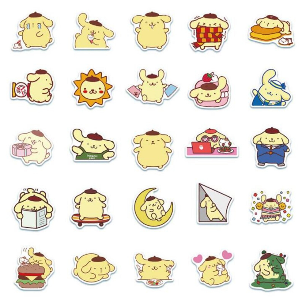 Set 102 Nhãn Dán PomPomPurin Sticker Cute Chống Thấm Nước Trang Trí Mũ Bảo Hiểm, Laptop, Guitar, Sách Sổ
