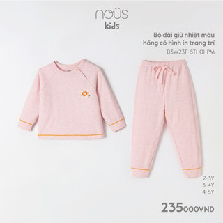 NOUS - Bộ dài giữ nhiệt màu hồng có hình in trang trí - Nu Kids - 2Y 3Y 4Y - SS23.9