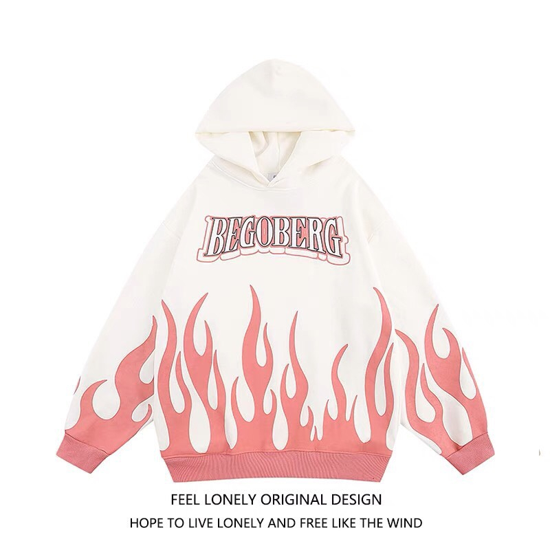 Áo hoodies unisex Begoberg form rộng in họa tiết lửa chất liệu nỉ chần bông ấm áp M15 | BigBuy360 - bigbuy360.vn