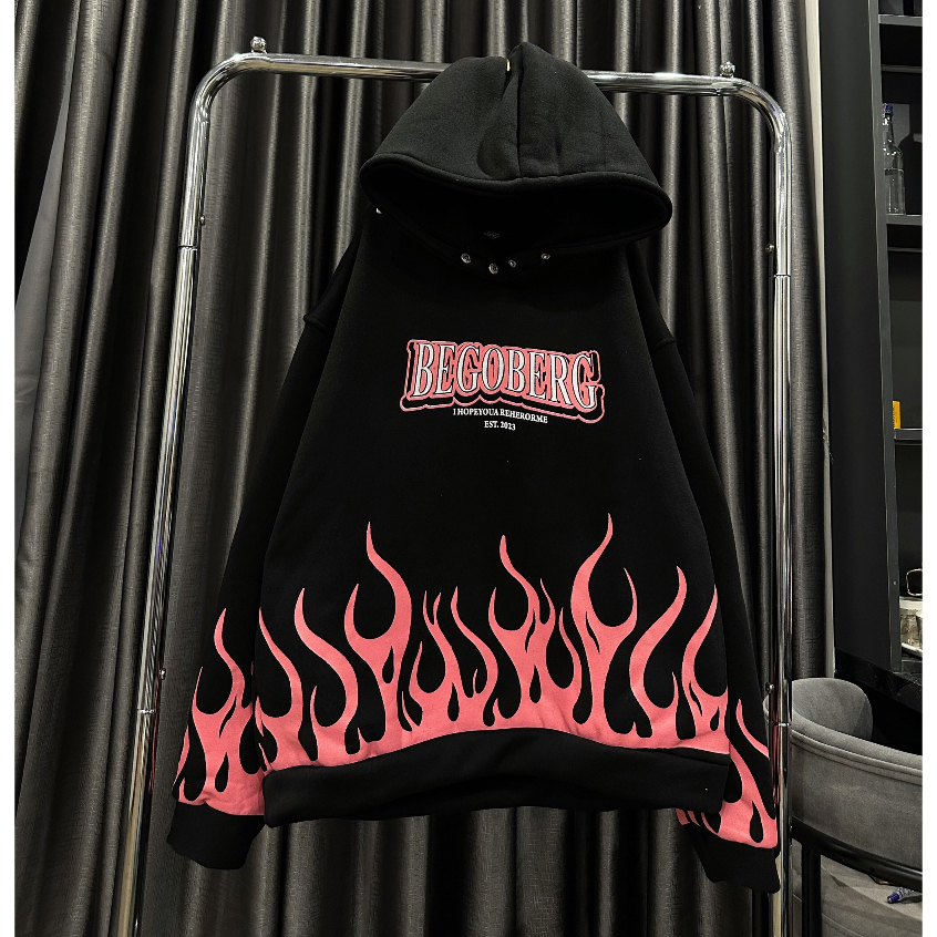 Áo hoodies unisex Begoberg form rộng in họa tiết lửa chất liệu nỉ chần bông ấm áp M15 | BigBuy360 - bigbuy360.vn