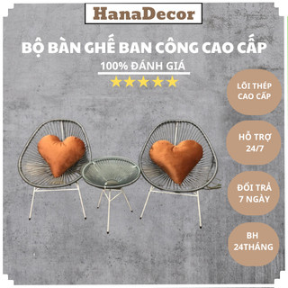 Bàn ghế ban công giả mây lõi thép, dùng thư giãn trang trí phòng khách sân vườn coffee, decor khách sạn / HCM