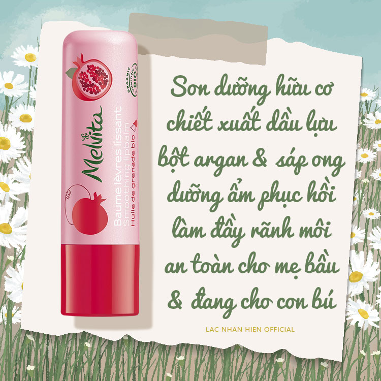 SON DƯỠNG HỮU CƠ MELVITA SOOTHING LIP BALM CHIẾT XUẤT DẦU LỰU DƯỠNG ẨM VÀ LÀM ĐẦY RÃNH MÔI