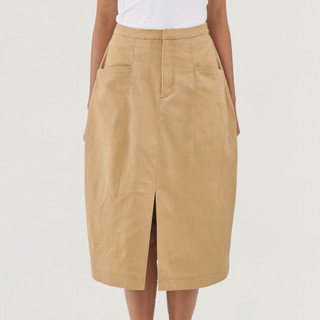 Timtay chân váy dáng bí lưng thun xẻ tà khaki 100% cotton - sp002502