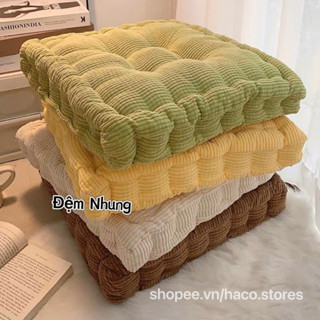 Nệm Ngồi Bệt, Đệm Ngồi Vuông Tròn Nhung Tăm Trơn Nhiều Màu Dày 10cm