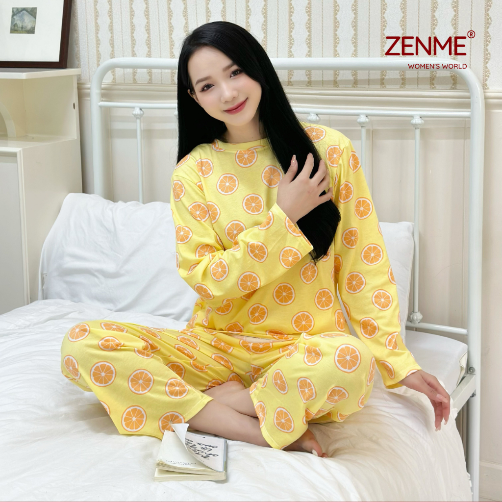 Đồ Bộ Ngủ Mặc Nhà Cổ Tròn Form Rộng Chất Liệu Cotton Thoáng Mát Họa Tiết Xinh Xắn BTD0923, Zen Me Women's World
