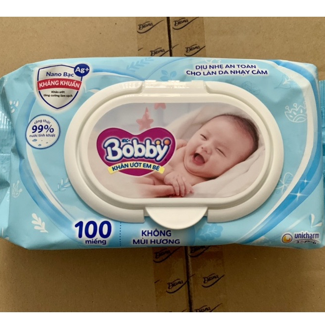 Khăn giấy ướt bobby 100 tờ không mùi