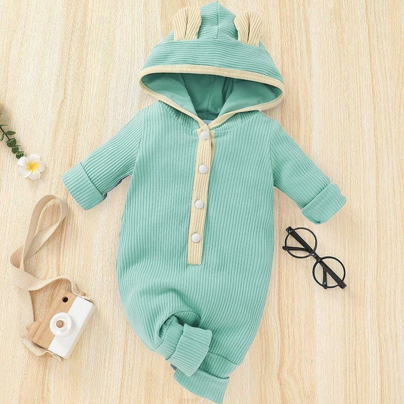 Áo Liền Quần Len Tăm Sơ Sinh, mẫu Bodysuit có mũ, Bộ Liền Thân Bé Trai Bé Gái từ 3-12kg
