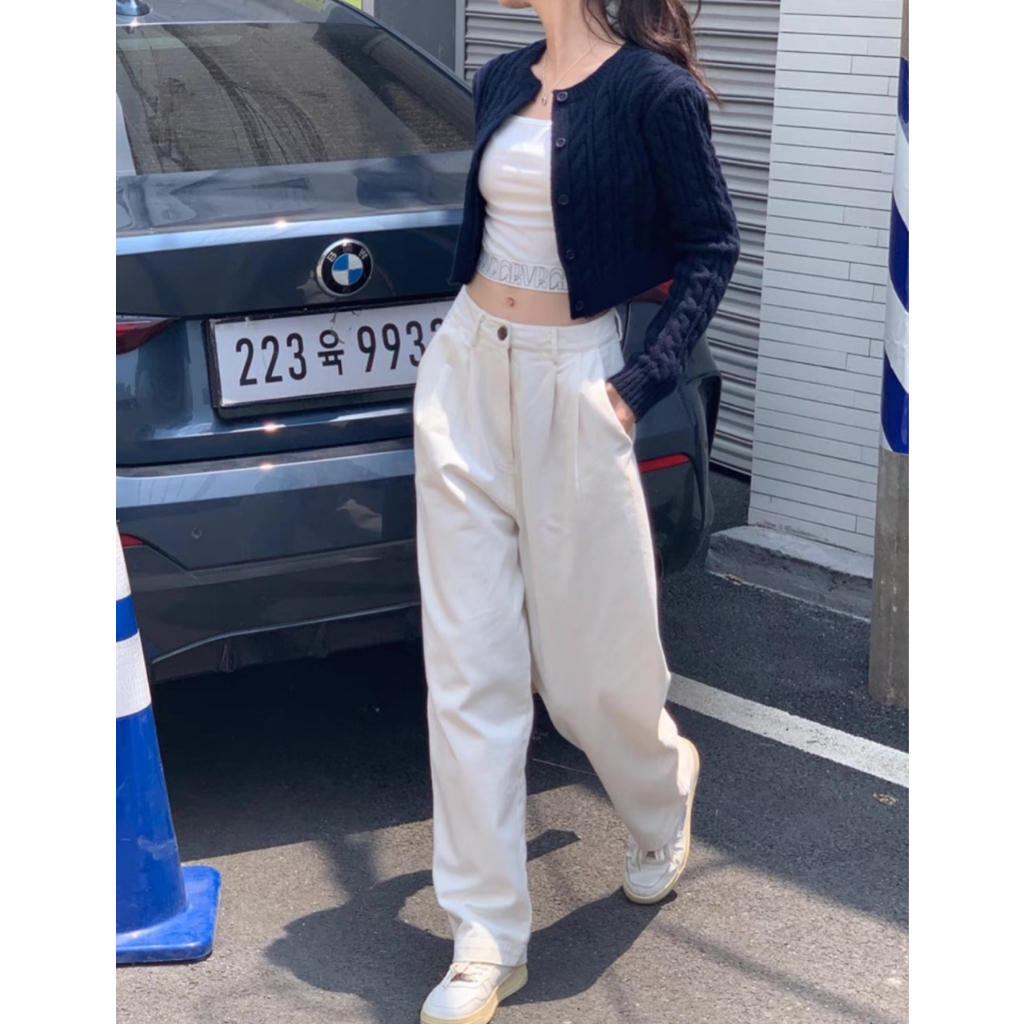 Áo Cardigan len thừng form croptop logo thêu