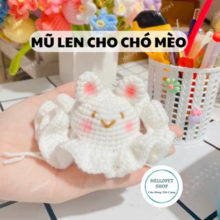 Mũ len tai bèo cho chó mèo, Nón len đội đầu cho thú cưng hình thú dễ thương, Mũ cho chó, Mũ cho mèo, Phụ kiện chó mèo