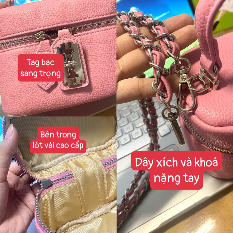 Túi cốp mini cầm tay nữ, túi đeo chéo hình hộp vuông TAG BẠC size 17cm vừa điện thoại hàng QC cao cấp