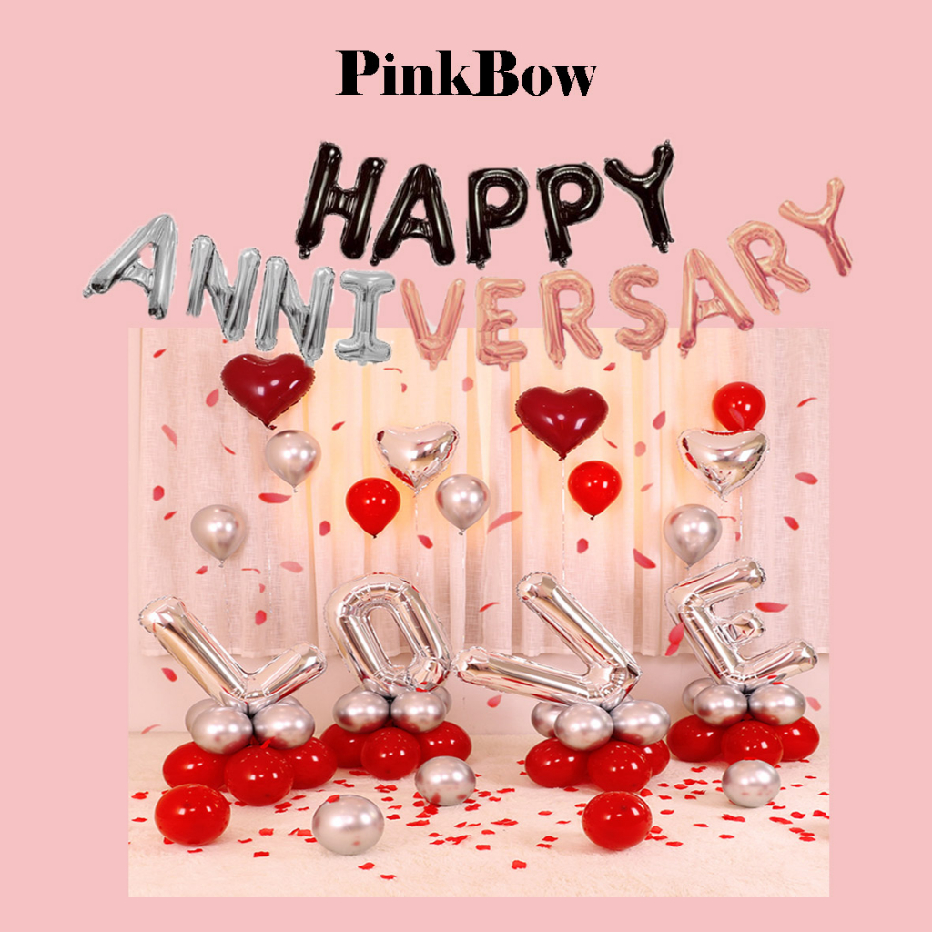Bong bóng chữ Happy Anniversary / HPAN / Kỷ niệm ngày cưới - Tình Nhân đôi lứa YÊU nhau đủ màu Pastel Hàn Quốc size 40cm