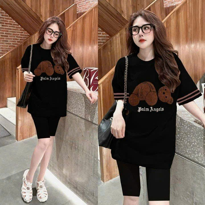 Bộ short lửng ngố thể thao thêu Gấu cao cấp siêu mát mịn  phong cách trẻ trung- SANG XỊN