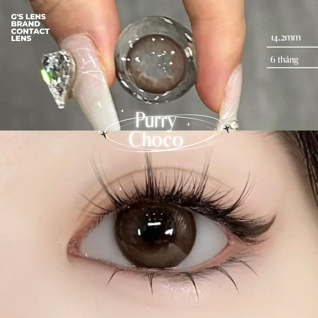 Lens mắt nâu tự nhiên PURRY CHOCO giãn ít size S có 0-8 độ lệch độ dành cho mắt nhạy cảm G'S LENS Polyhema Cao Cấp