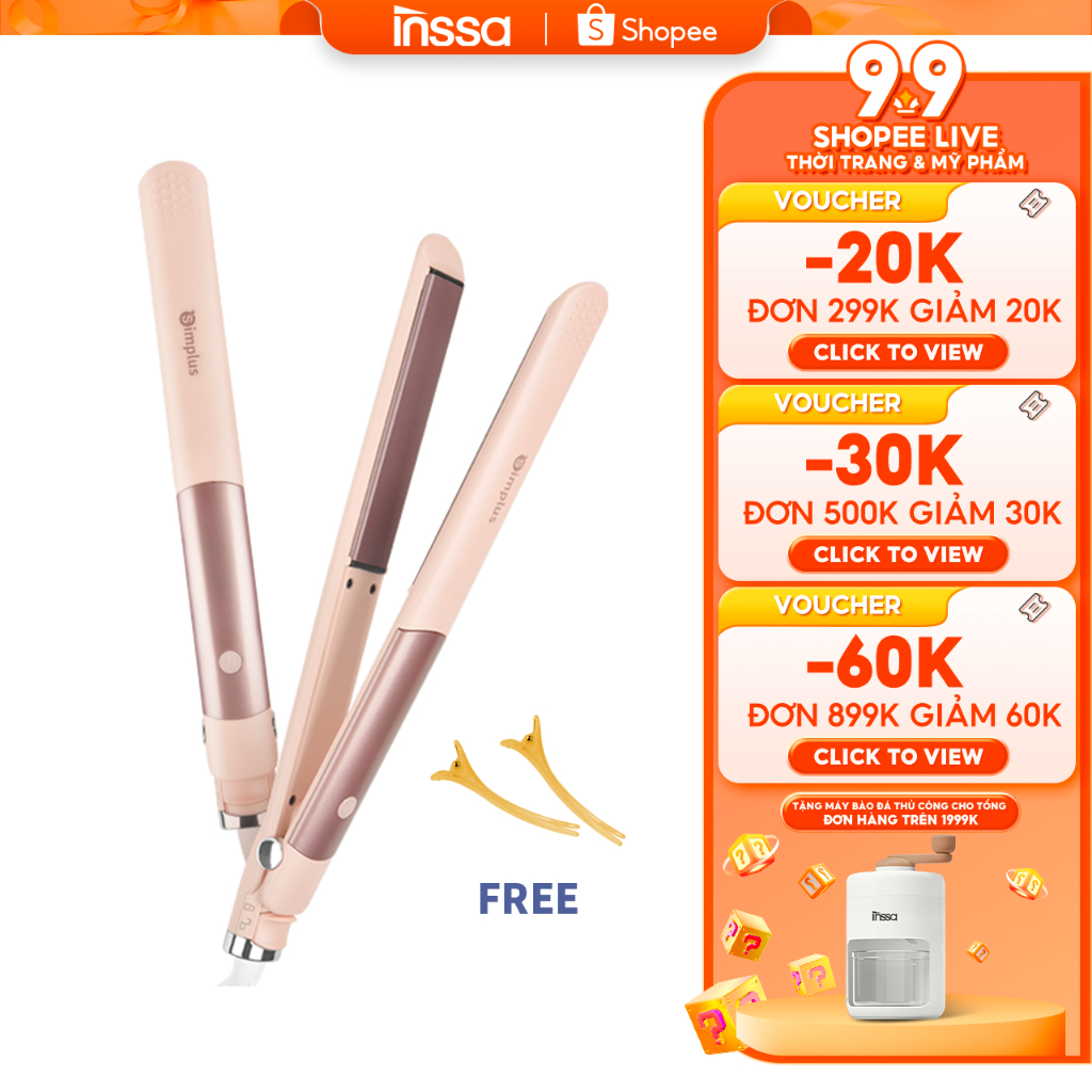 INSSA máy uốn tóc thẳng nữ công dụng kép kẹp tóc bản mini kéo thẳng không làm tổn thương tóc uốn thẳng bàn ủi