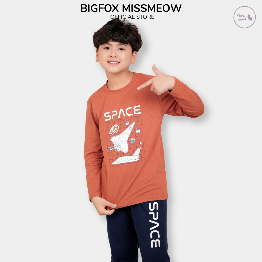 Bộ thu đông bé trai Bigfox Miss Meow phom Hàn Quốc, quần áo cotton dài tay size đại trẻ em 3,5,8,9,11 tuổi 40kg 1874