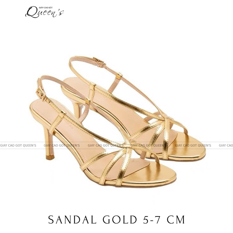 Giày Sandal Cao Gót 7 Phân Gold Dây Mảnh QUEENS STORE sang tôn da chắc chân
