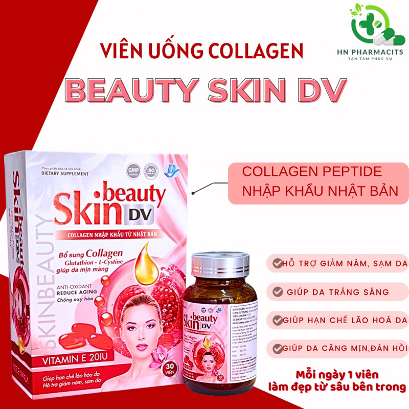 Viên uống Collagen sáng hồng da SKINBEAUTY Giúp chống oxi hóa hỗ trợ giảm nám, sạm da, làm đẹp da nguyên liệu nhập khẩu