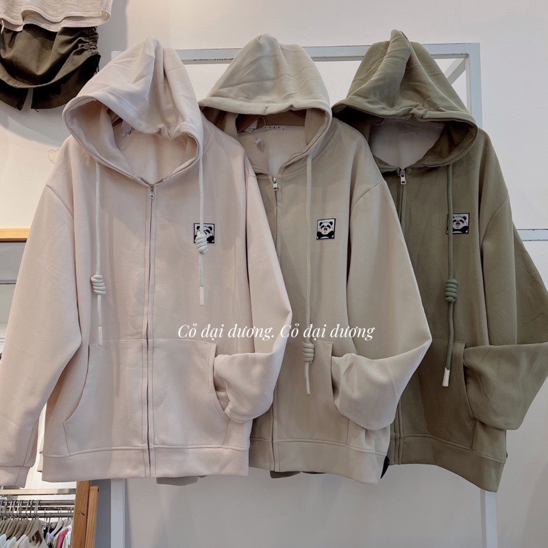 Áo khoác hoodie from rộng Áo khoác hoôdie unisex chất nỉ ngoại thêu hình GẤU TRÚC Áo khoác unisex form rộng nữ