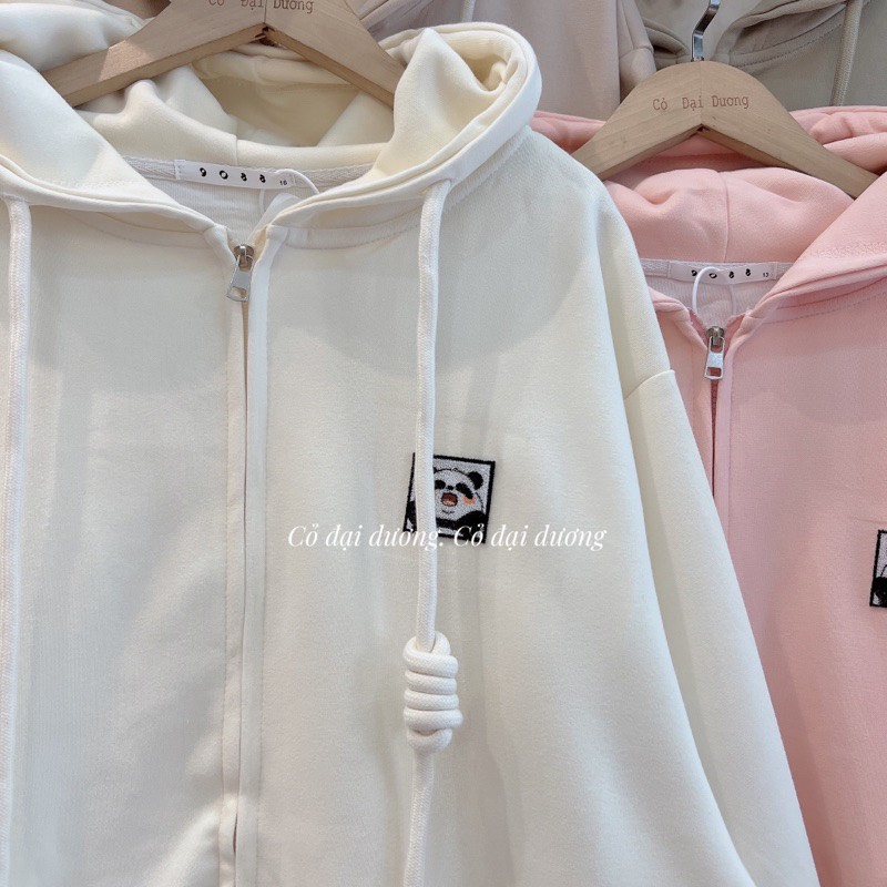 Áo khoác hoodie from rộng Áo khoác hoôdie unisex chất nỉ ngoại thêu hình GẤU TRÚC Áo khoác unisex form rộng nữ