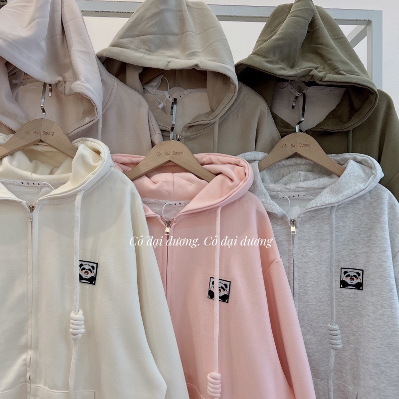 Áo khoác hoodie from rộng Áo khoác hoôdie unisex chất nỉ ngoại thêu hình GẤU TRÚC Áo khoác unisex form rộng nữ