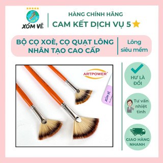 Bộ 3 cây cọ xoè, cọ quạt Artpower cán dài, vẽ tán cây, vẽ cỏ.